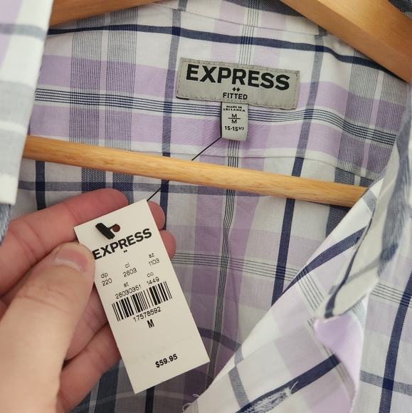 NWT! Express fitted lavender plaid button-up shirt, men's M (15-15.5) - Picture 3 of 5